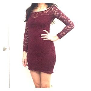 Burgundy Lace long sleeve junior dress
